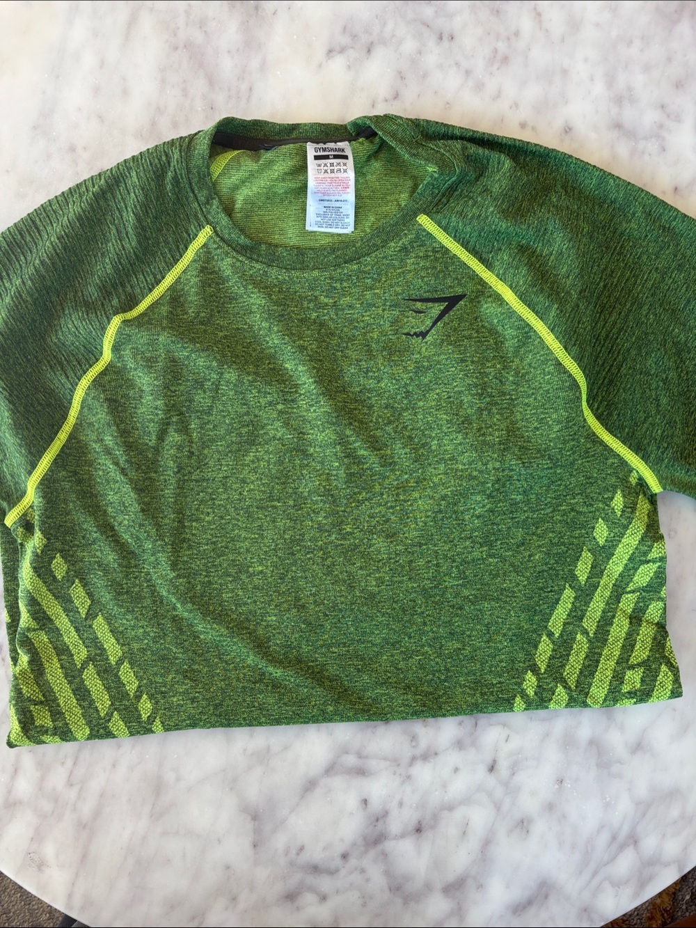 Men’s Gymshark Green Heather Performance Tee with Neon Accents